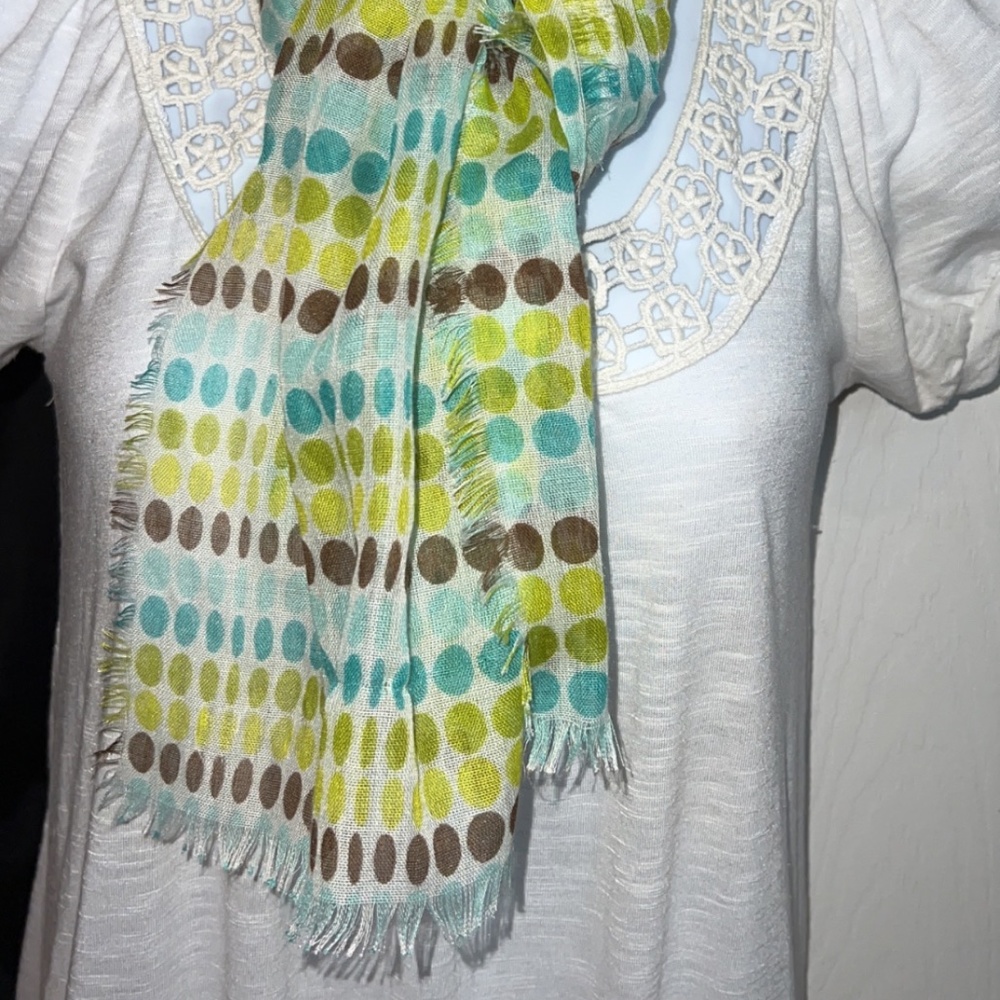 Green, Blue, and Brown polka dotted sheer scarf
